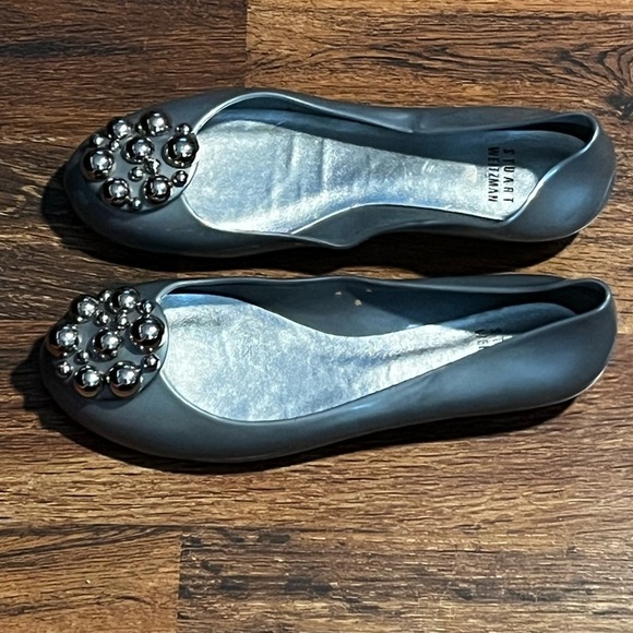STUART WEITZMAN PELLETS SILVER JELLY SLIP ON BALLETS WOMEN SZ 7 - Picture 3 of 3
